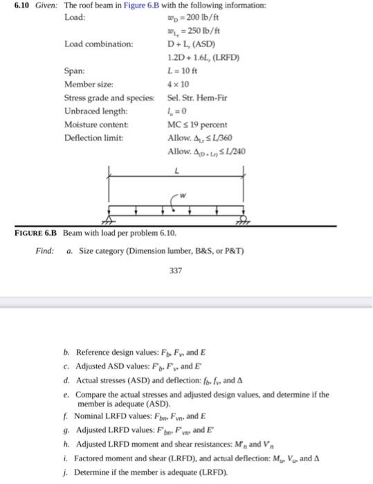 Solved 6.10 Given: The roof beam in Figure 6.B with the | Chegg.com