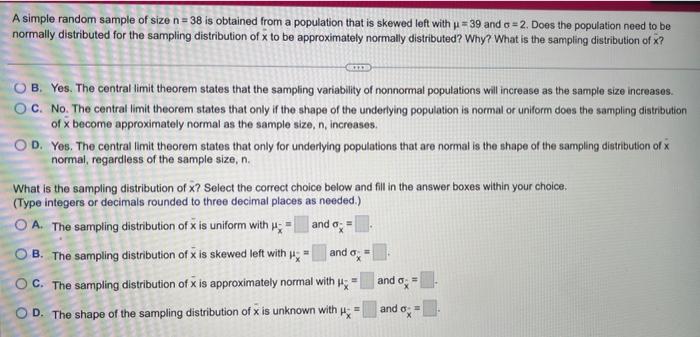 Solved A simple random sample of size n=38 is obtained from | Chegg.com