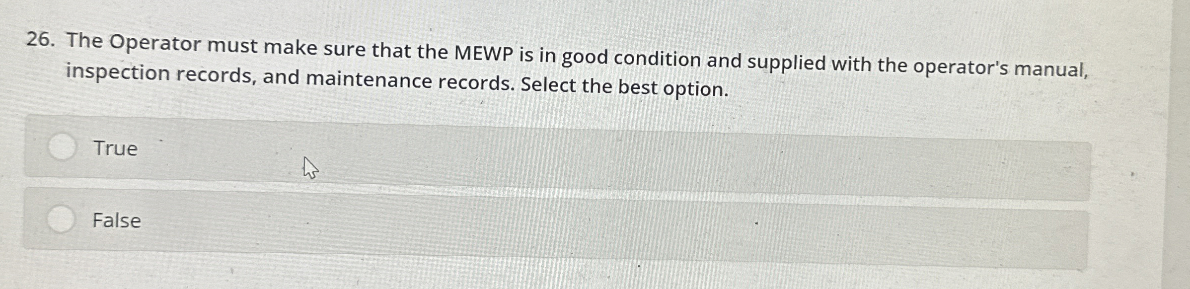 Solved The Operator must make sure that the MEWP is in good | Chegg.com
