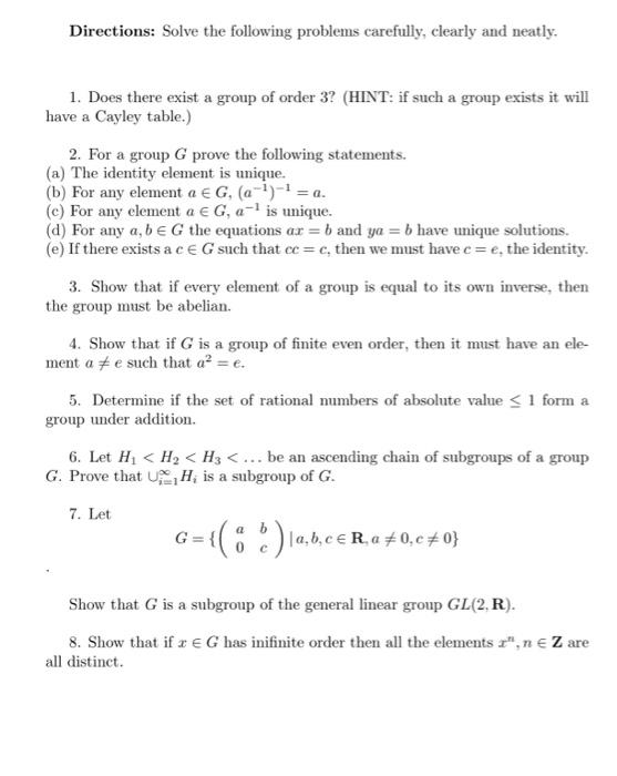 Solved Directions: Solve the following problems carefully, | Chegg.com