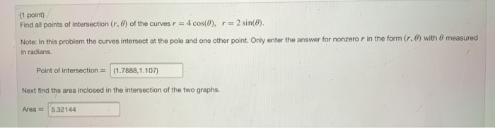 Solved 1 point) Find al points of intersection (r.) of the | Chegg.com