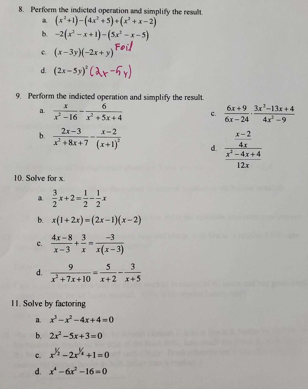 Solved 8 Perform The Indicted Operation And Simplify T Chegg Com