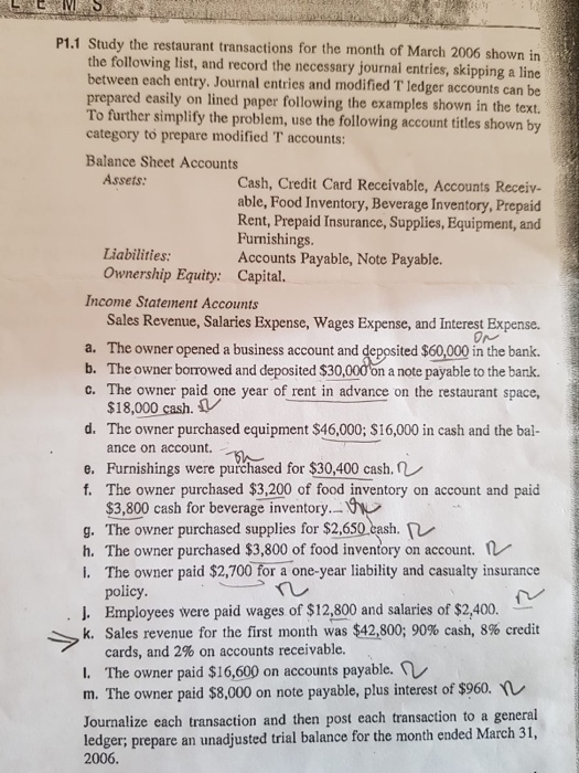 Solved LESS On P1.1 Study the restaurant transactions for | Chegg.com