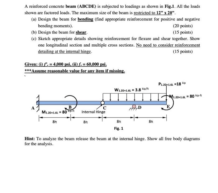 Solved A reinforced concrete beam (ABCDE) is subjected to | Chegg.com