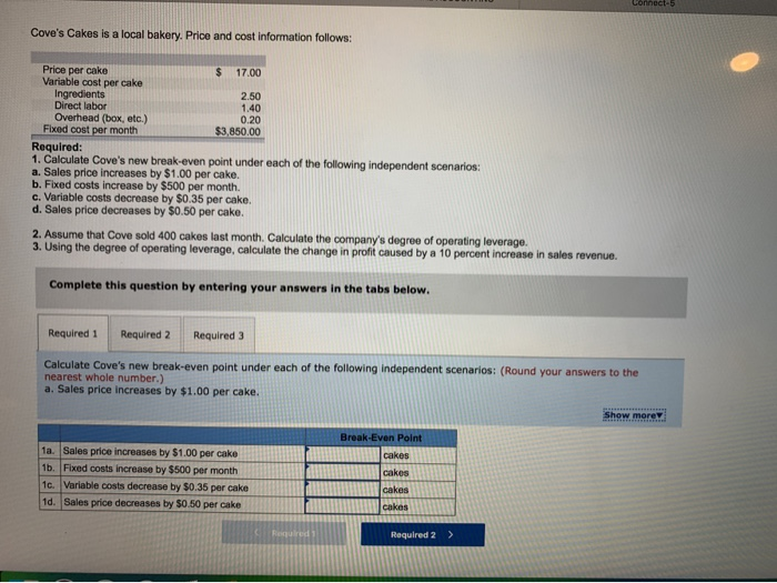 Solved Cove's Cakes is a local bakery. Price and cost