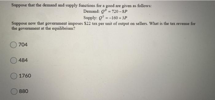 Solved Suppose that the demand and supply functions for a | Chegg.com