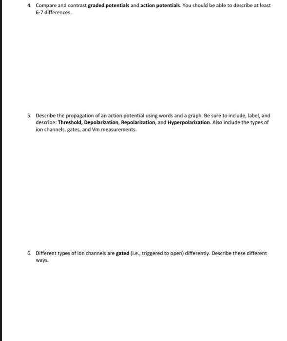 Solved 4. Compare and contrast graded potentials and action | Chegg.com