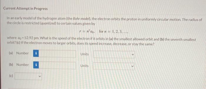 Solved In an early model of the hydrogen atom (the Bohr | Chegg.com