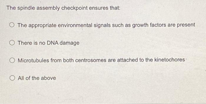 Solved The spindle assembly checkpoint ensures that: The Biology Diagrams