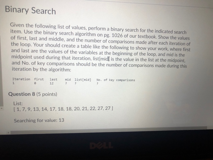 Solved Binary Search Given The Following List Of Values, | Chegg.com