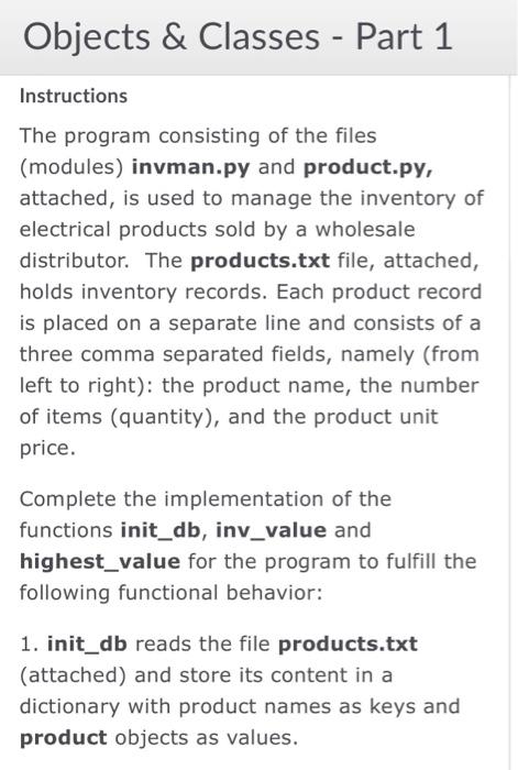 Solved Objects & Classes - Part 1 Instructions The program | Chegg.com