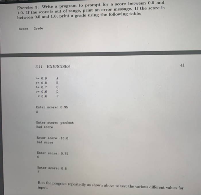 Solved Exercise 3 Write A Program To Prompt For A Score