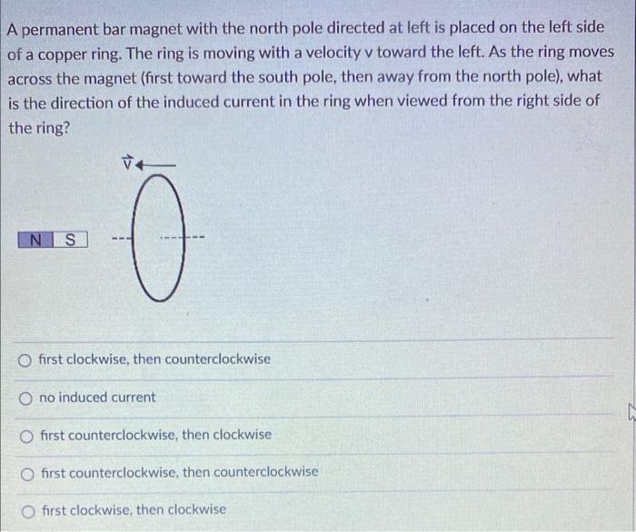 Solved A permanent bar magnet with the north pole directed | Chegg.com
