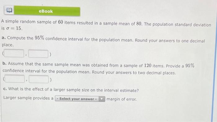 Solved eBook A simple random sample of 10 items resulted in | Chegg.com