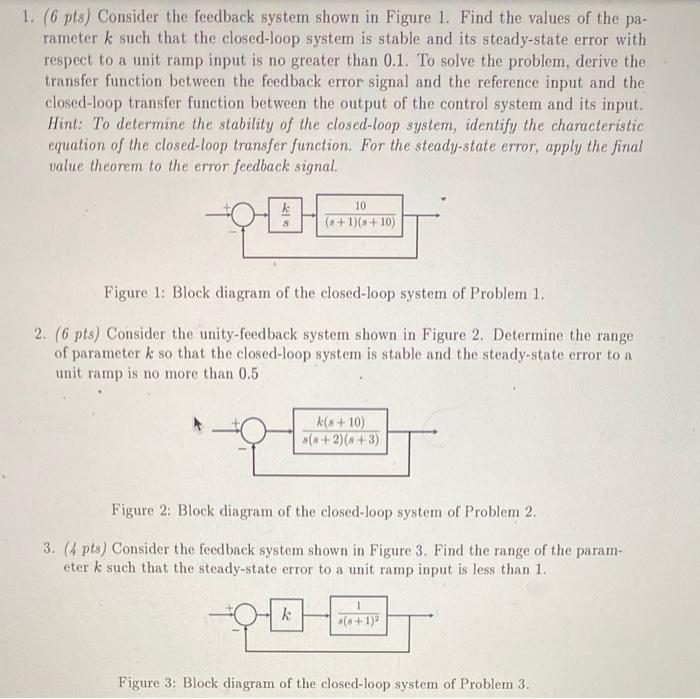 Solved 1. (6 pts) Consider the feedback system shown in | Chegg.com