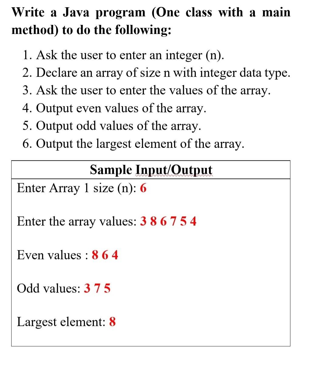 Solved Write a Java program (One class with a main method) | Chegg.com