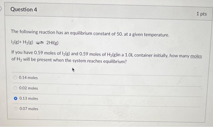 Solved The following reaction has an equilibrium constant of | Chegg.com