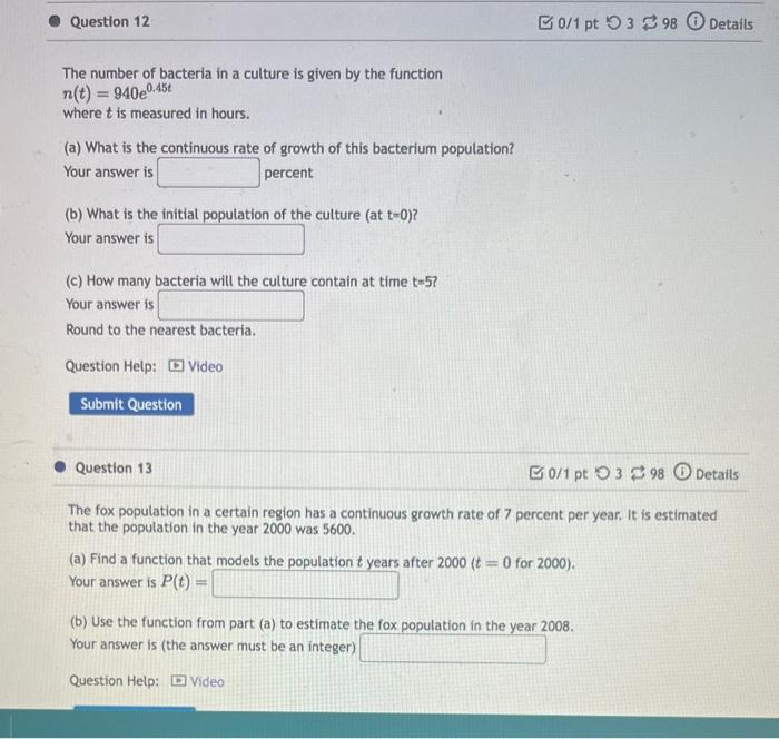 Solved The number of bacteria in a culture is given by the | Chegg.com