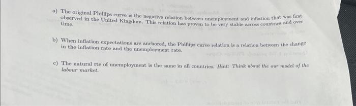 Solved a) The original Philtips curve is the negative | Chegg.com