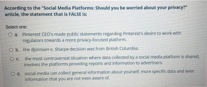 Solved According to the "Social Media Platforms: Should you | Chegg.com