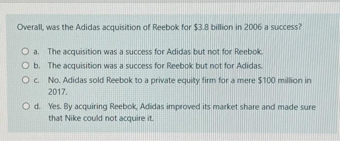 Adidas reebok outlet acquisition