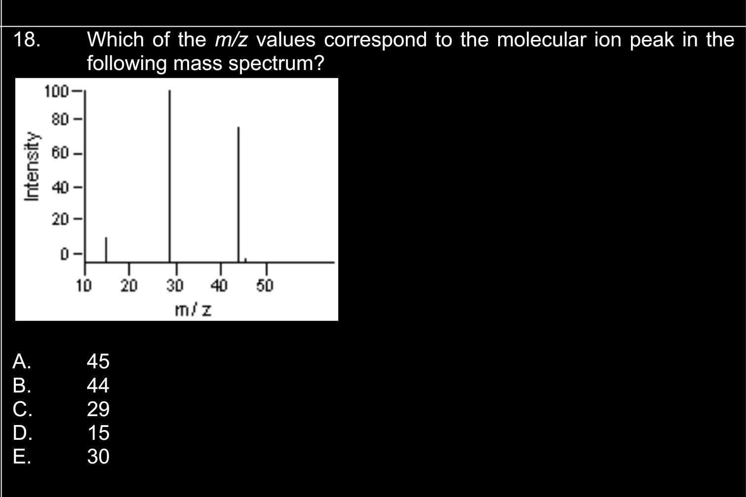 Solved 18. Which of the m/z values correspond to the