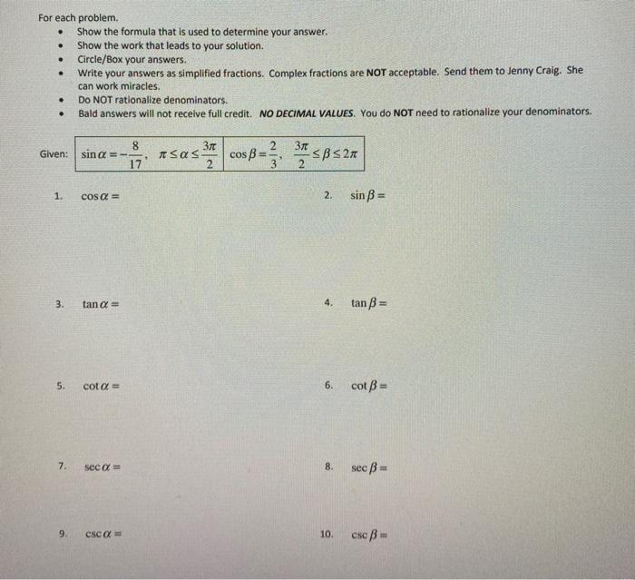 Solved . . . For each problem Show the formula that is used | Chegg.com