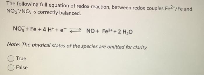 Solved The following full equation of redox reaction, | Chegg.com