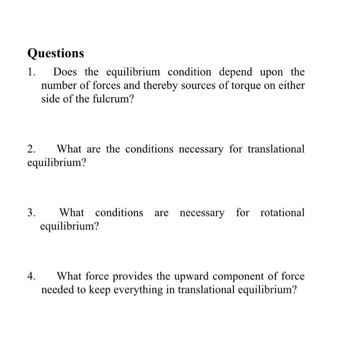 Solved Questions 1. . Does the equilibrium condition depend | Chegg.com