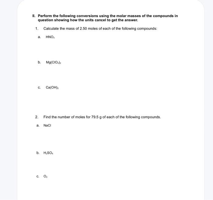 Solved The Mole Concept Worksheet Report Form Name 8149