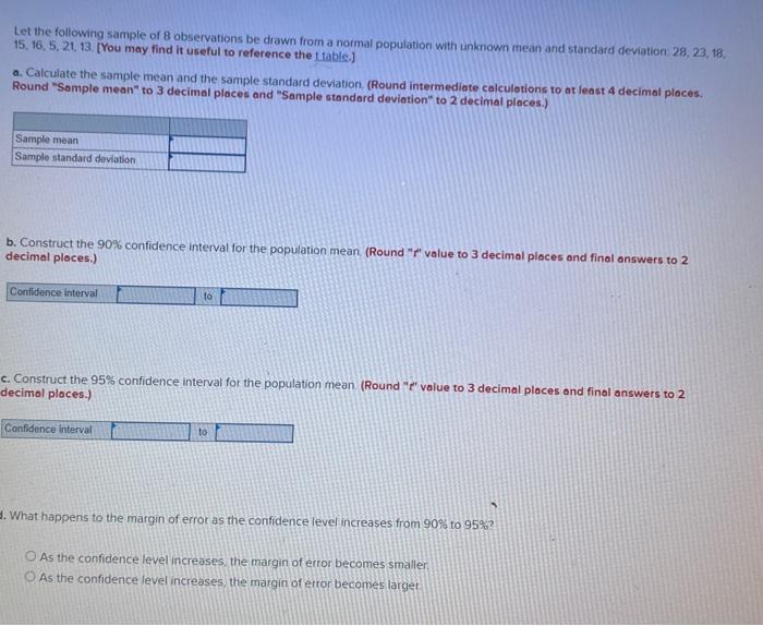 Solved Let the following sample of 8 observations be drawn | Chegg.com