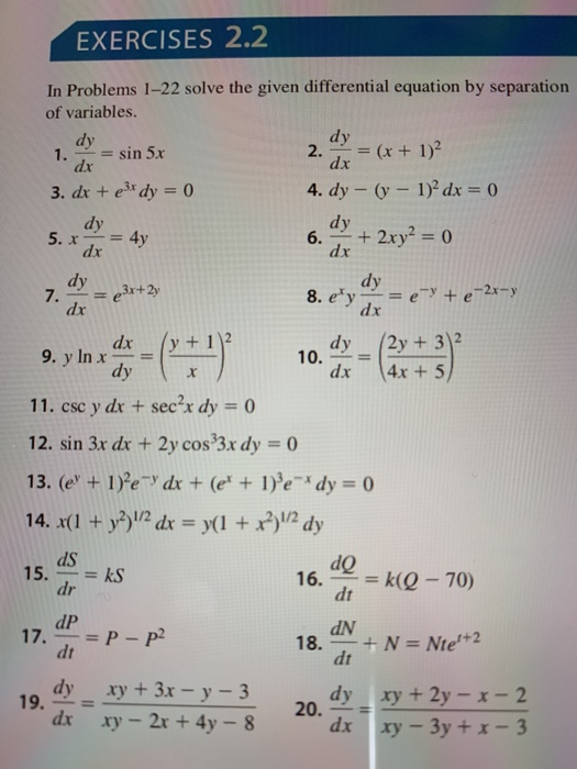 Exercises 2 2 In Problems 1 22 Solve The Given Chegg Com