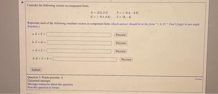 Solved Consider the following vectors in component form. a. | Chegg.com