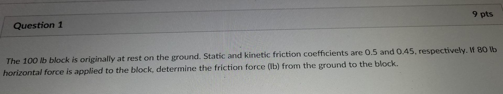 Solved 9 pts Question 1 The 100 lb block is originally at | Chegg.com