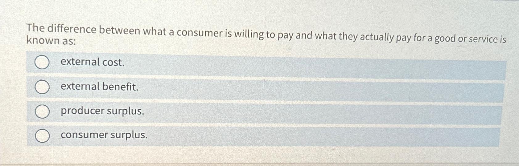 Solved The difference between what a consumer is willing to | Chegg.com