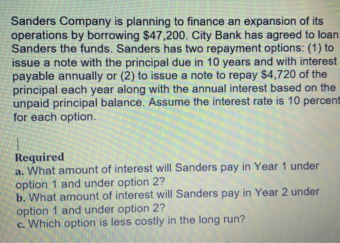 Solved Sanders Company is planning to finance an expansion