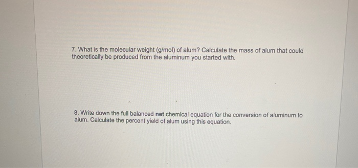 Solved of paper it needed 1. Weight of aluminum used: 1.1344 | Chegg.com