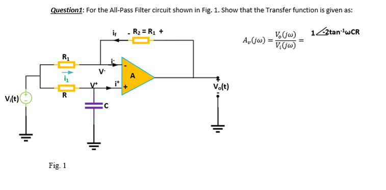 Solved Question1: For the All-Pass Filter circuit shown in | Chegg.com