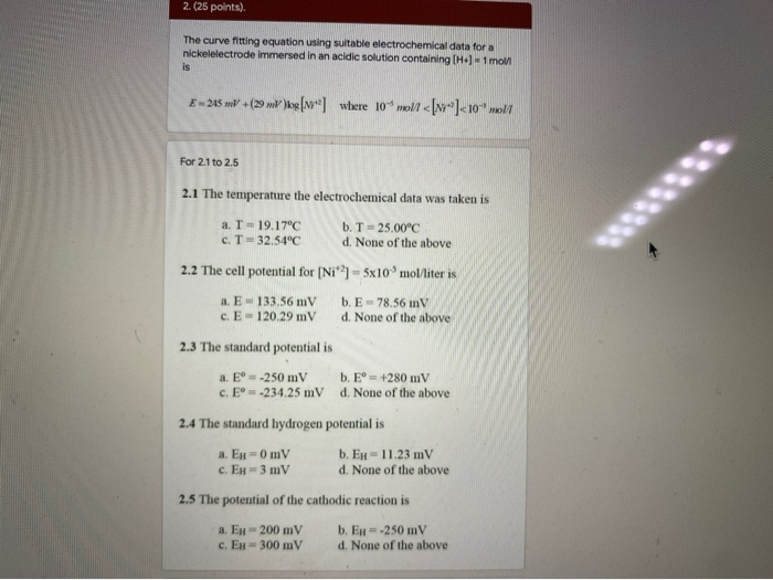 Solved 2. (25 points). The curve fitting equation using | Chegg.com