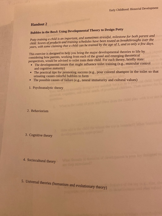 Solved Early Childhood: Biosocial Development Handout 2 | Chegg.com