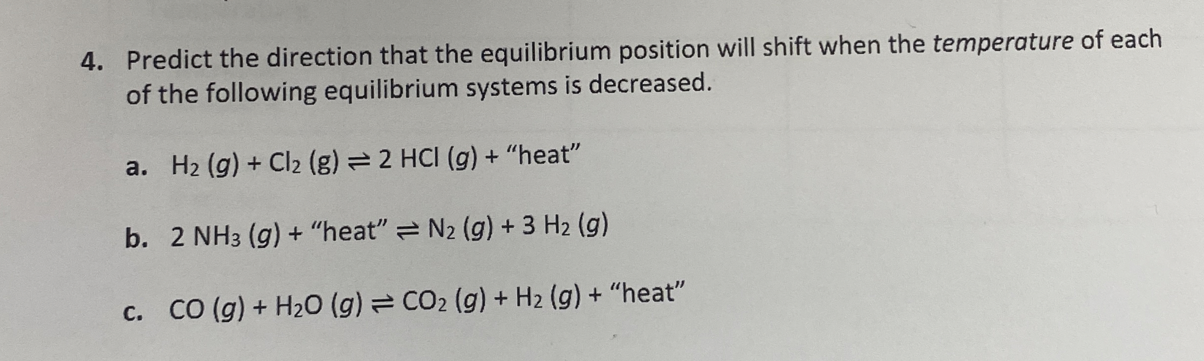 Solved Predict the direction that the equilibrium position | Chegg.com