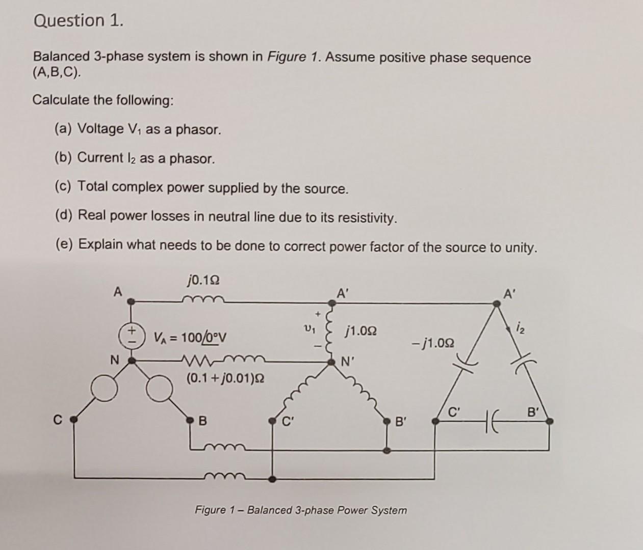 Solved Question 1. Balanced 3-phase system is shown in | Chegg.com