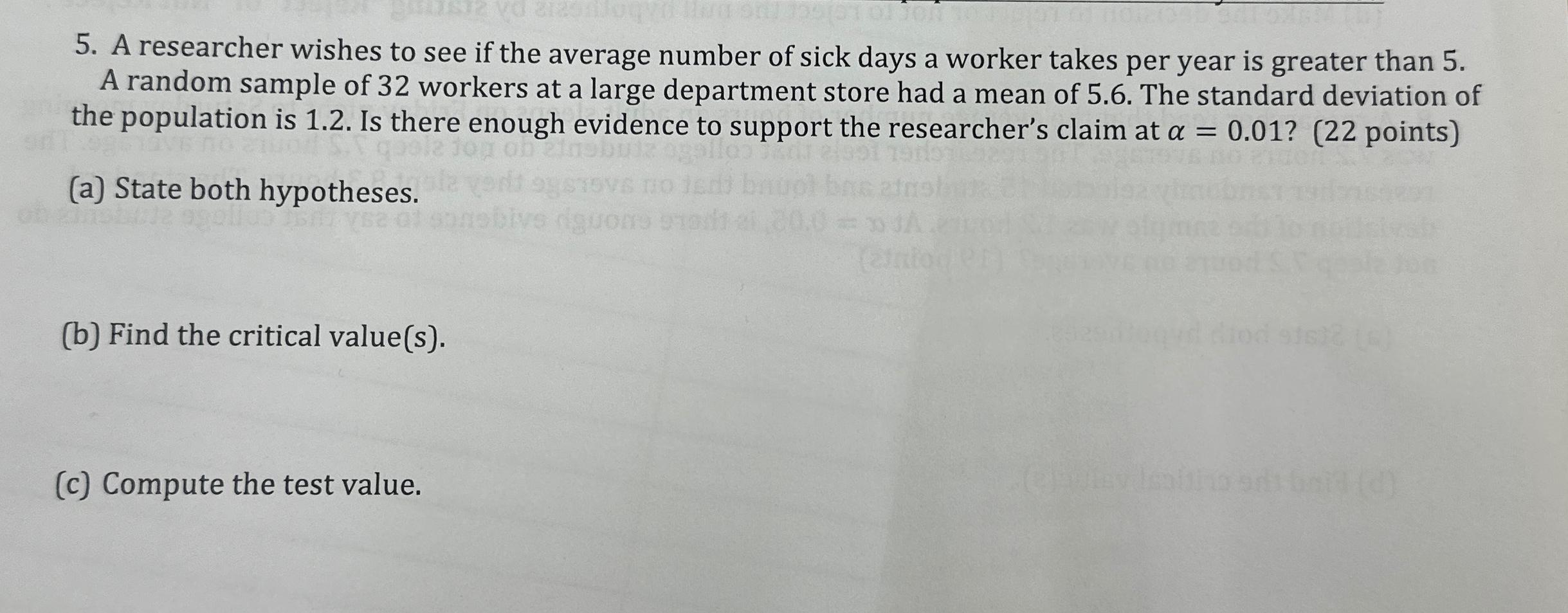 Solved A researcher wishes to see if the average number of | Chegg.com