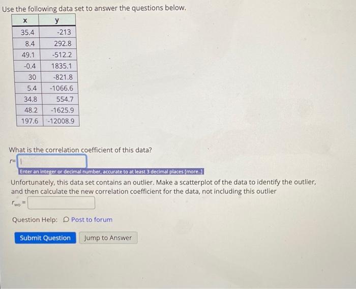 Solved Use the following data set to answer the questions | Chegg.com