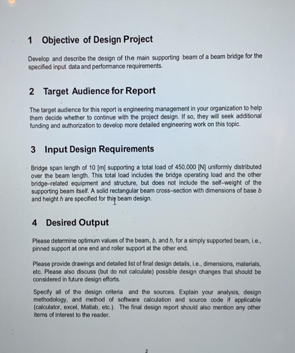 1 Objective of Design Project Develop and describe | Chegg.com