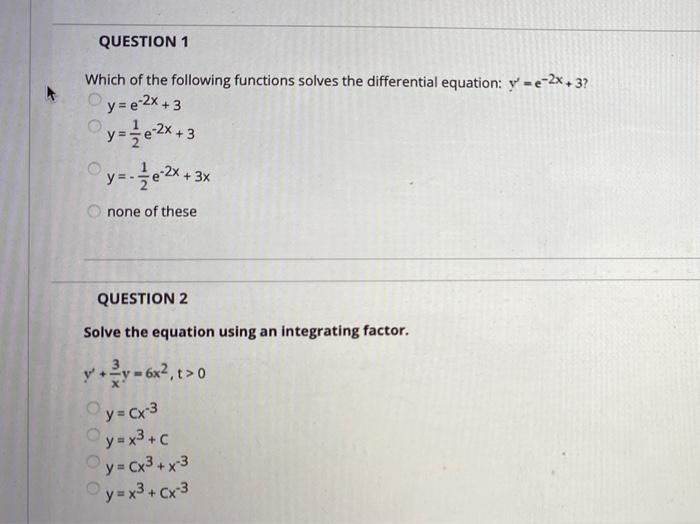 Solved QUESTION 1 Which of the following functions solves | Chegg.com