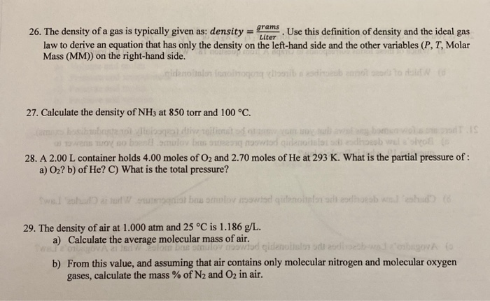 Solved grams Liter 26. The density of a gas is typically | Chegg.com