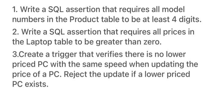 Solved 1. Write a SQL assertion that requires all model | Chegg.com