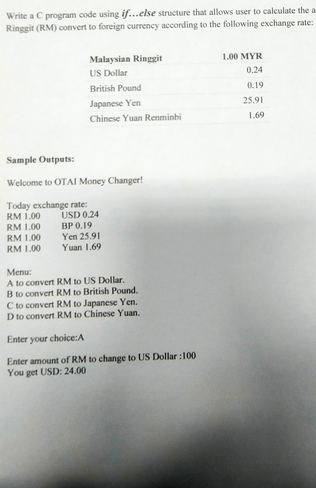 Solved Write a C program code using if...else structure that | Chegg.com, image size:1080x1670
