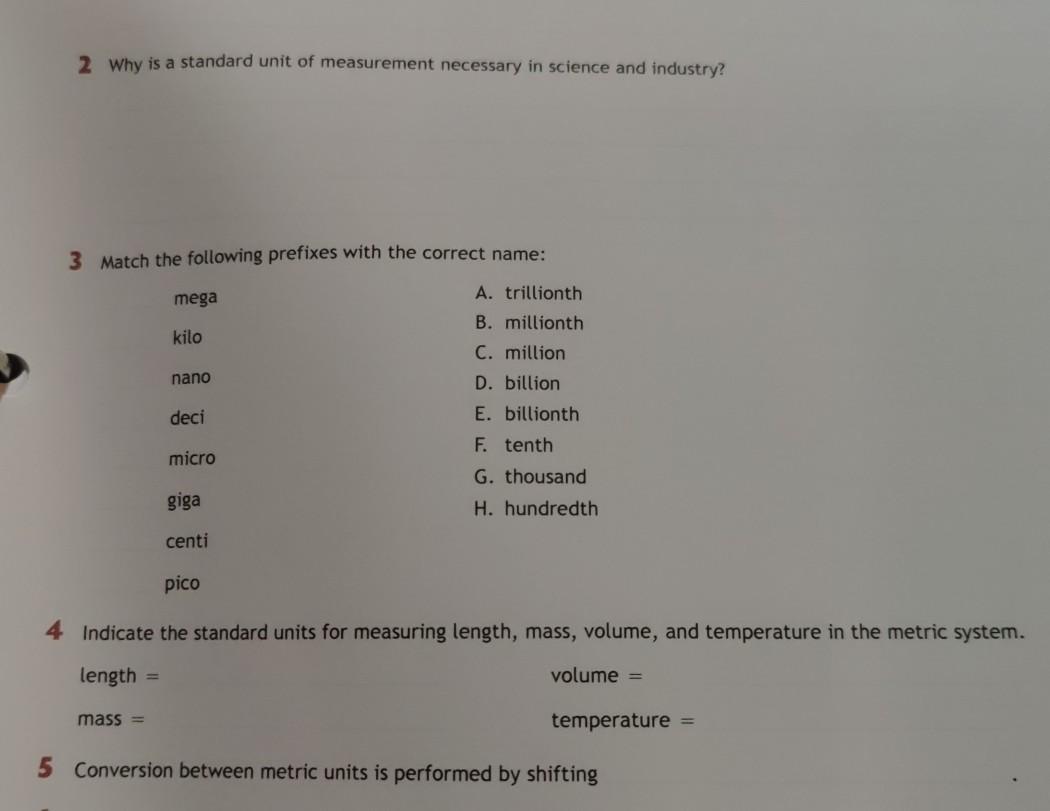 Solved 2 Why is a standard unit of measurement necessary in | Chegg.com